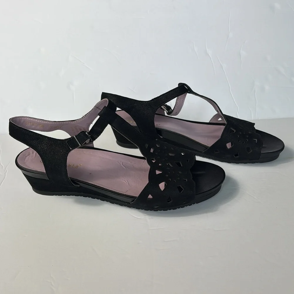 DAVID TATE Oda Shimmer Womens Black Open Toe Wedge Slingback Sandal Size 10.5WW